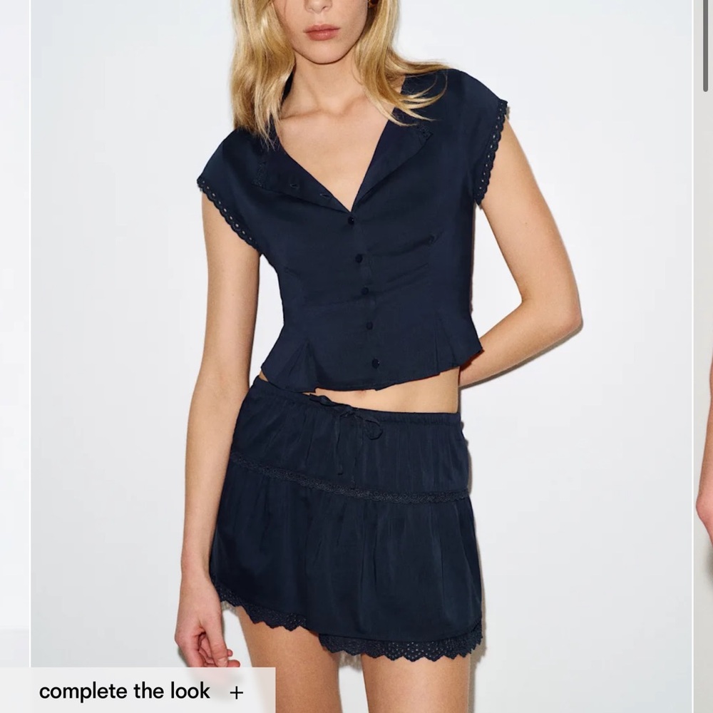 Reformation BLACK Crochet-Trim Pull-On Skirt & Blouse